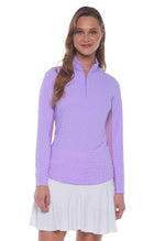 IBKUL Womens Long Sleeve Mock Print Top - Mini Check Lavender