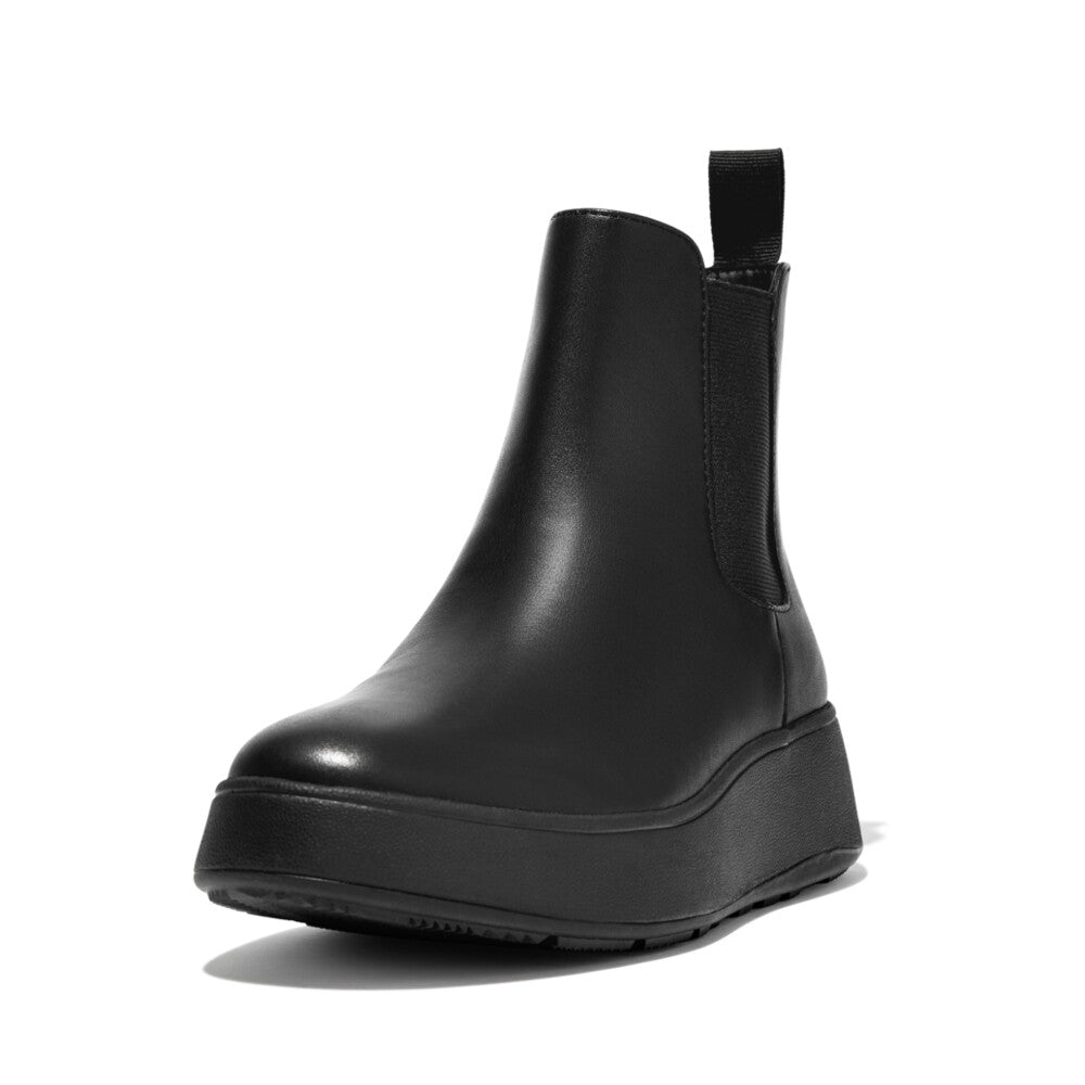 FitFlop F-Mode Leather Flatform Chelsea Boots in All Black