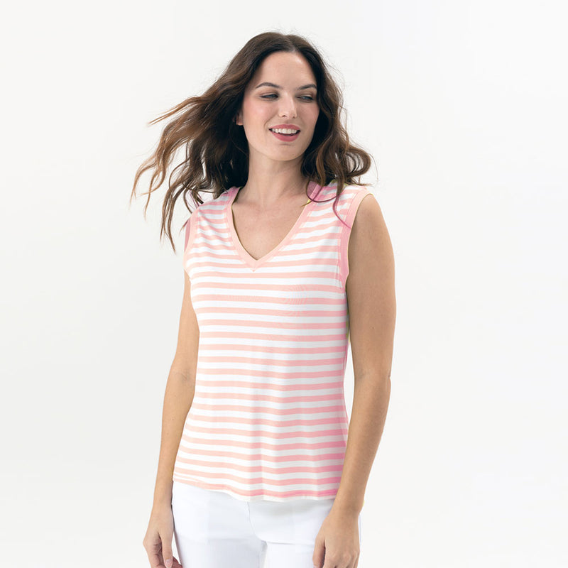 Renuar Yarn Dyed Stripe Tank Top - Flamingo Combo