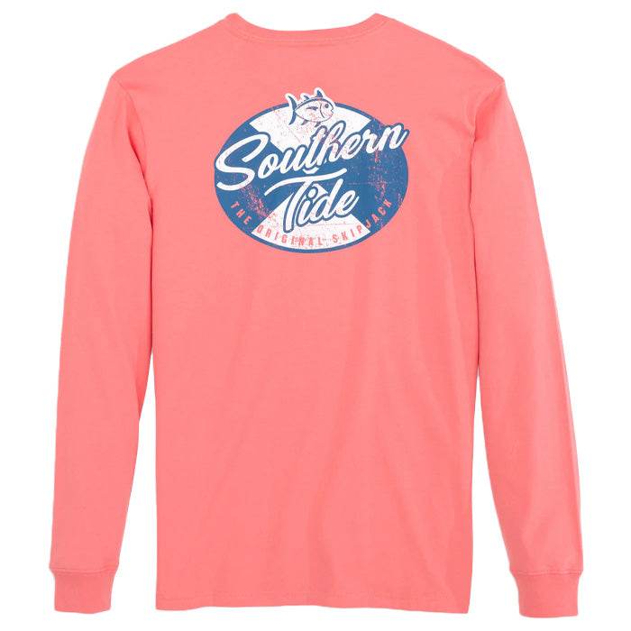 Southern Tide Mens Long Sleeve Distressed Label T-Shirt - Rouge Red
