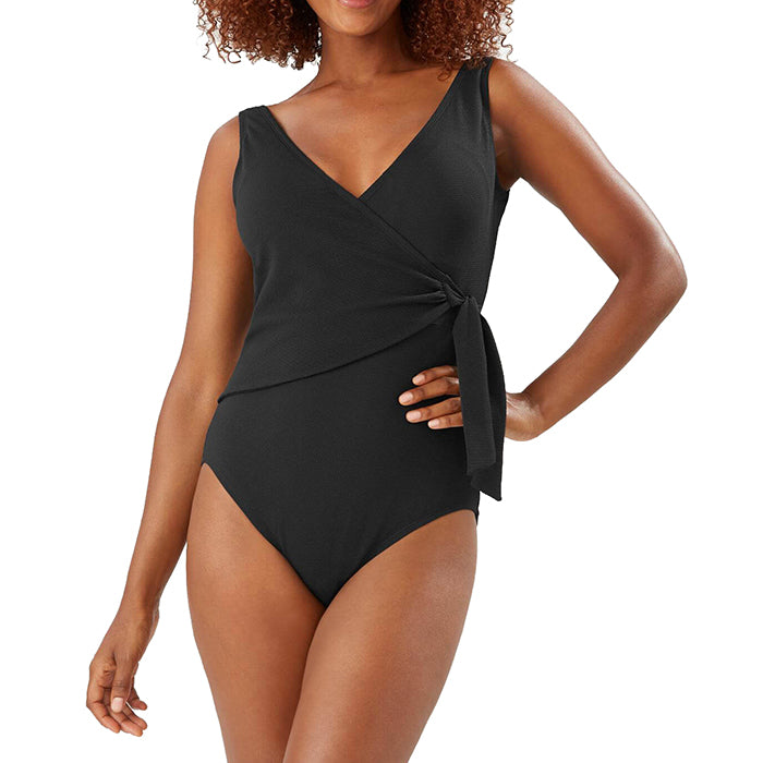 Tommy Bahama Pique Colada Wrap Front Swimsuit - Black