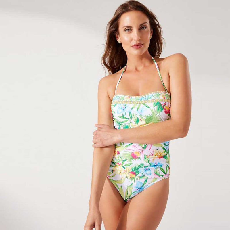 Tommy Bahama Orchid Garden Bandeau One Piece Swimsuit - White