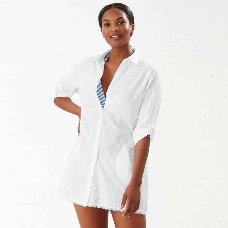 Tommy Bahama Cotton Clip Jacquard Boyfriend Shirt in White – Island Trends