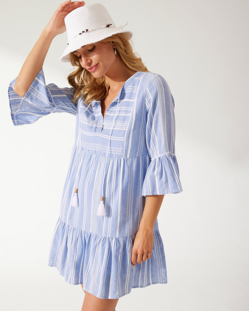 Tommy Bahama Just Beachy Stripe Tiered Dress Cover Up - Blue Monday