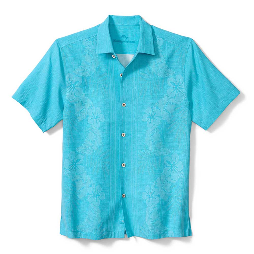 Tommy Bahama Men's Bali Border Silk Camp Shirt - River Blue - Size S