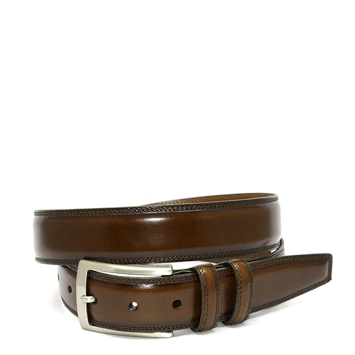 Torino Hand Stained Italian Kipskin Belt - Brown