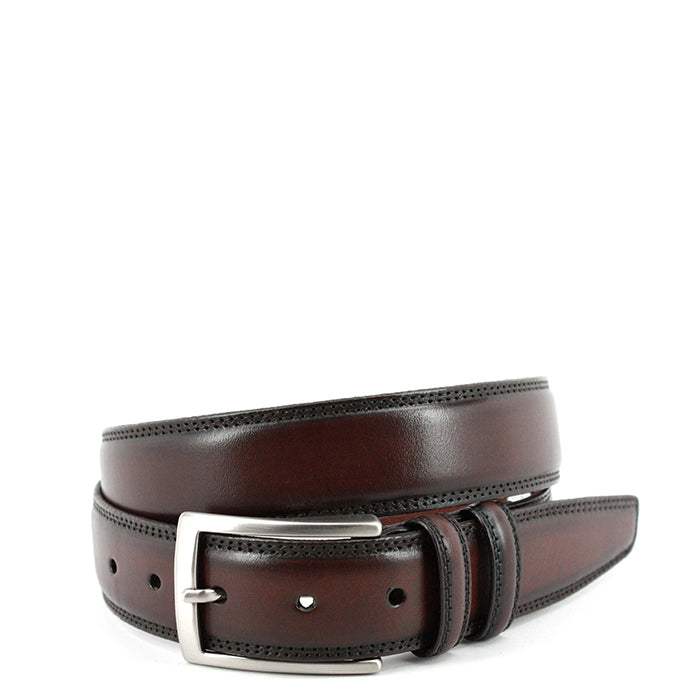Torino Hand Stained Italian Kipskin Belt - Tan Brown