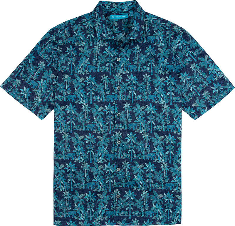 Tori Richard Tusk And Palm Cotton Lawn Camp Shirt - Navy
