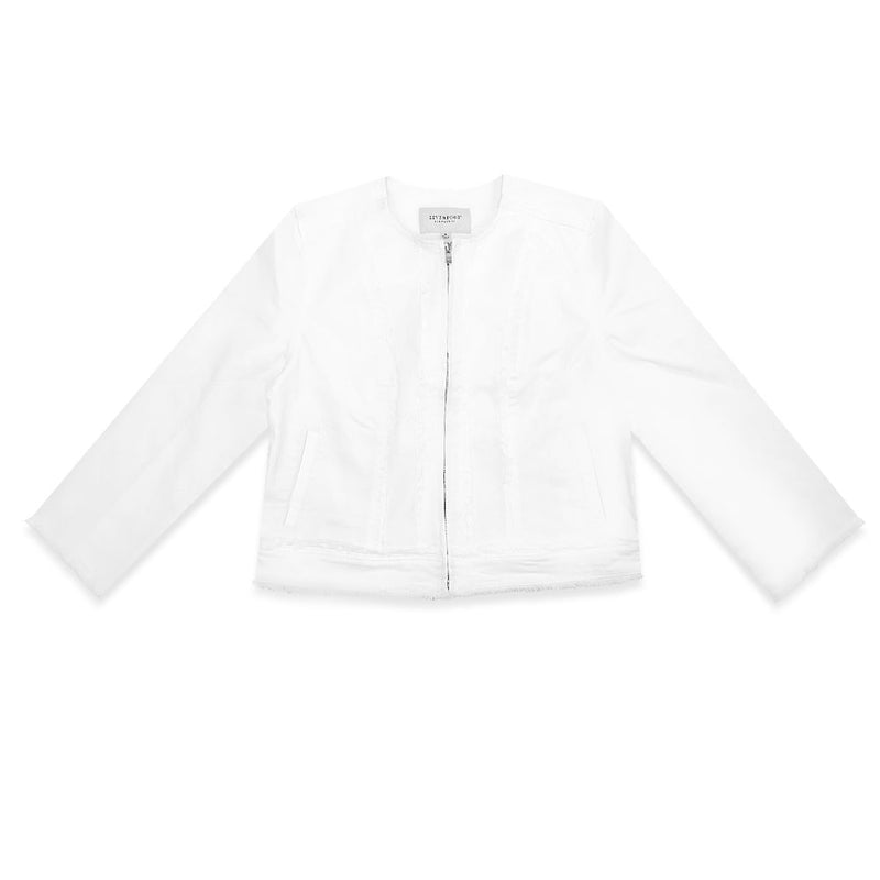 Liverpool Frayed Zip Jacket With 3/4 Length Sleeves - Bright White